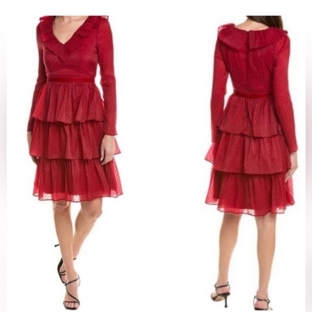 Rachel Parcell Red Tiered Ruffle Midi Dress Size 8 Wedding Guest Holiday